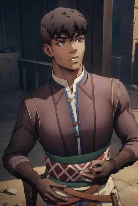 zamfir, <lyco:zamfir-lyco-nochekaiser:1>,
zamfir, black hair, dark skin, dark-skinned male, short hair, (brown eyes:1.4), scar, (scar on face:1.5),
BREAK gloves, boots, belt, fingerless gloves, brown gloves,
BREAK looking at viewer, full body,
BREAK indoors,
BREAK <lyco:GoodHands-beta2:1>, (masterpiece:1.2), best quality, high resolution, unity 8k wallpaper, (illustration:0.8), (beautiful detailed eyes:1.6), extremely detailed face, perfect lighting, extremely detailed CG, (perfect hands, perfect anatomy),