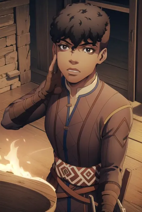 zamfir, <lyco:zamfir-lyco-nochekaiser:1>,
zamfir, black hair, dark skin, dark-skinned male, short hair, (brown eyes:1.4), scar, (scar on face:1.5),
BREAK gloves, boots, belt, fingerless gloves, brown gloves,
BREAK looking at viewer, full body,
BREAK indoors,
BREAK <lyco:GoodHands-beta2:1>, (masterpiece:1.2), best quality, high resolution, unity 8k wallpaper, (illustration:0.8), (beautiful detailed eyes:1.6), extremely detailed face, perfect lighting, extremely detailed CG, (perfect hands, perfect anatomy),