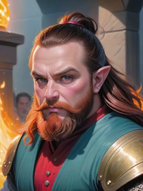 D&D style portrait, fantasy, digital art, dwarven barkeep, detailed face, perfect composition, highly detailed, elegant, beautiful detailed supreme quality color intricate, cool colors, rich vivid colors, holy, quality, modified, warm light