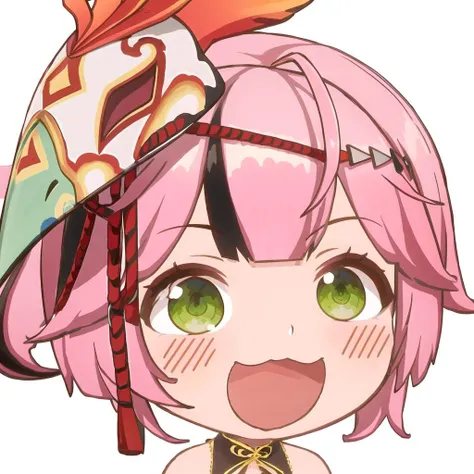 1 girl, lan 1 (tower of fantasy),mask on head,kimono, pink hair, green eyes, short hair,
(chibi:1.3),(white background:1.6), emotion, <lora:chibi-laugh:0.6>, laughing, upper body,
masterpiece,best quality, <lora:lan_1_(tower_of_fantasy):0.8>,