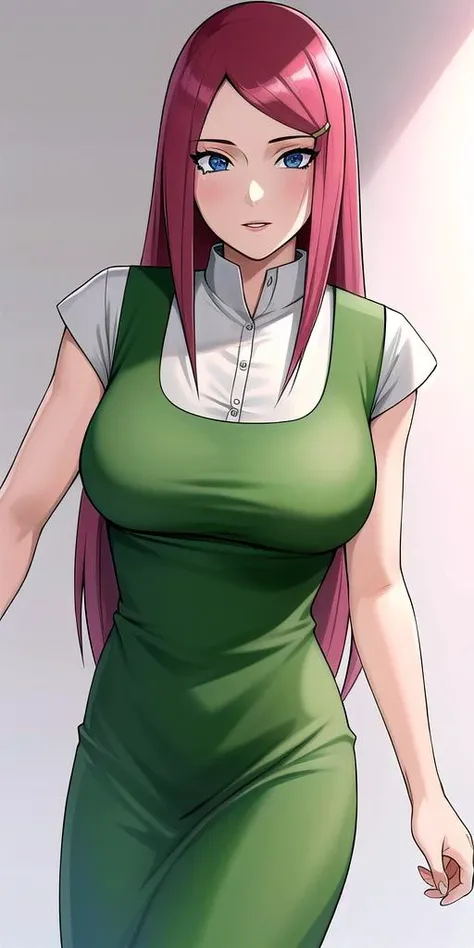<lyco:uzumaki_kushinaV3:0.7>, uzumaki_kushina, large_breasts, standing, solo, kushina_green_dress, masterpiece, best quality, detailed face, detailed eyes, highres,