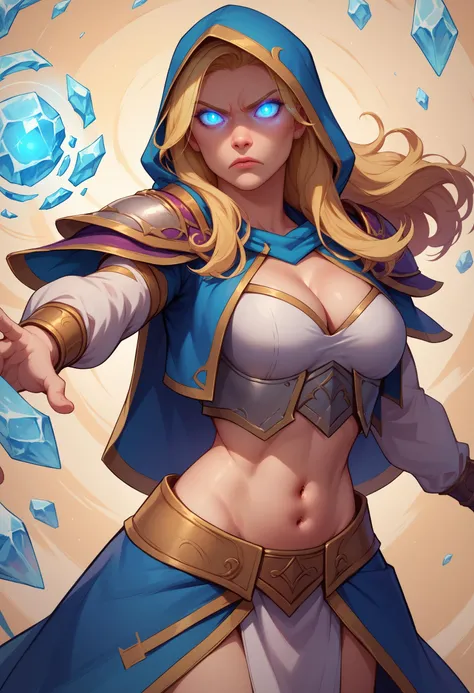 masterpiece, best quality, beautiful, portrait, blonde, blue eyes, lux, long hair, luxanna crownguard