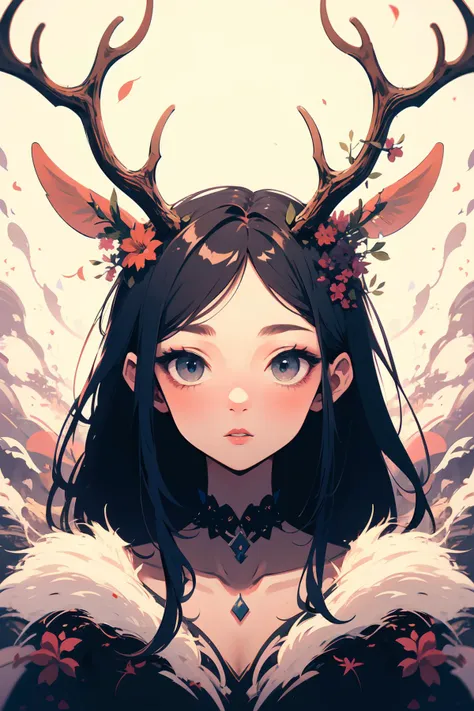 (abstract art:1.3),perfect face, highly detailed face, perfect eyes ,<lora:blooming_antlers:0.8> blooming antlers