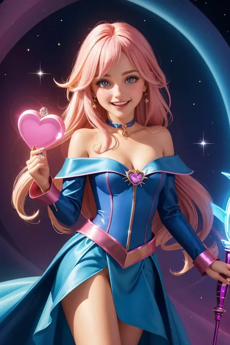 professional photo of toon_magician, smile, open mouth, bare shoulders, heart, choker, star \(symbol\), blush stickers, staff, wand, holding wand,
detailed skin, detailed eyes, looking at viewer,
volumetric light, highrez, masterpiece, best quality,
<lora:Toon_Magician-10:0.3:MIDD>