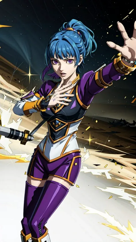 <lora:Ailish:0.8> ailish, purple eyes, ponytail, short hair, blue hair <lora:add_detail:0.3> BREAK, dynamic pose, holding mage staff, masterpiece, best quality, extremely detailed, highly quality, 4k, sharp focus, professional, sharp focus, award winning, cinematic lighting, octane render, unreal engine, volumetrics dtx, Wallpaper,