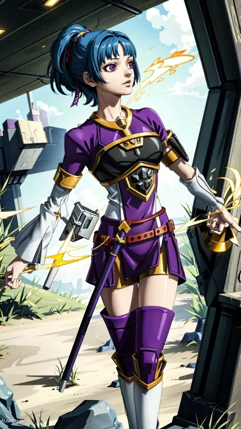 <lora:Ailish:0.8> ailish, purple eyes, ponytail, short hair, blue hair <lora:add_detail:0.3> BREAK, dynamic pose, holding mage staff, masterpiece, best quality, extremely detailed, highly quality, 4k, sharp focus, professional, sharp focus, award winning, cinematic lighting, octane render, unreal engine, volumetrics dtx, Wallpaper,