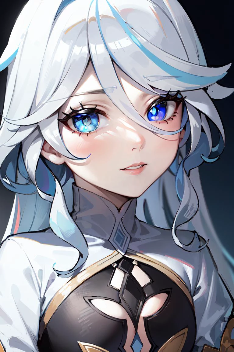 close up, <lora:furina-focalors-v2e1x:0.8> focalors, heterochromia, cutout dress, long sleeves, anklet, barefoot, masterpiece, best quality, anime, highly detailed face, highly detailed background, perfect lighting