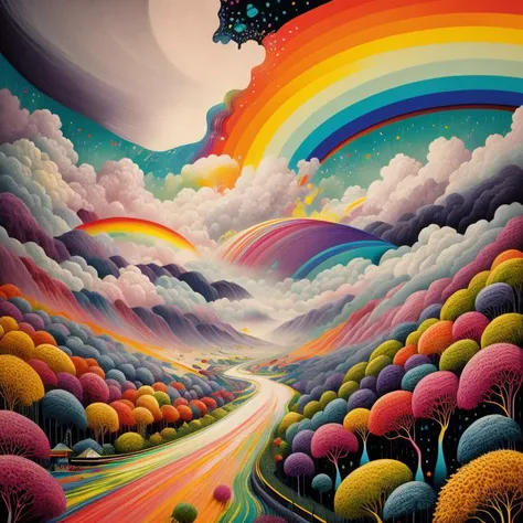 (rainbow:1.2), pride art, gay pride, colorful, Variegated splashes of color, fantastical surrealism, Midjourney Pride, (white background:1.2), (bright vibrant colors:1.2), <lora:MJ_Pride:1> hyperdetailed, hand-drawn, Maximalist masterpiece, Volumetric light, vivid color, energetic, ultra fine details. intricate illustration, minutiae, dimensional depth, optical illusion, digital oil painting, pointillism, by aaron horkey, 16k uhd, dynamic, influence by rembrant, by van gogh, stained glass rainbow ring, electric, (explosive lsd trippy color:1.2), pastel, melted, art by Rene Magritte, anime, Tsutomu Nihei, melting into a surreal psychedelic hallucination, screenprint by kawase hasui, moebius, Edward Hopper and James Gilleard, Zdzislaw Beksinski, Steven Outram, colorful flat surreal design, hd, 8k, an (impressionistic artwork LSD Trip:1.1), colorful sky, (little birds:1.2), butterfly, surreal and majestic atmosphere, rhads, by Bruce Pennington, by Studio Ghibli, by tim hildebrandt, 32K artistic photography, beautiful composition, trending on artstation, award-winning photograph, masterpiece, (by Kim Keever:1.1)