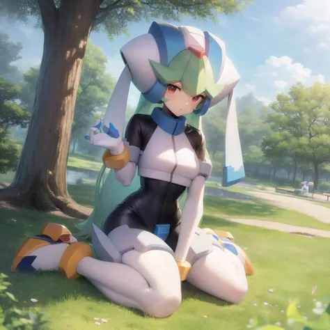 masterpiece, best quality, 1girl, Pandora, Mega Man Pandora, in a park, <lora:GoodHands-beta2:1> <lora:Pandora-10:1>