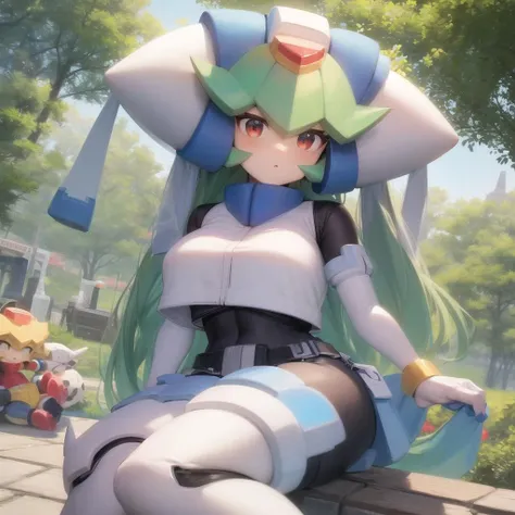 masterpiece, best quality, 1girl, Pandora, Mega Man Pandora, in a park, <lora:GoodHands-beta2:1> <lora:Pandora-10:1>