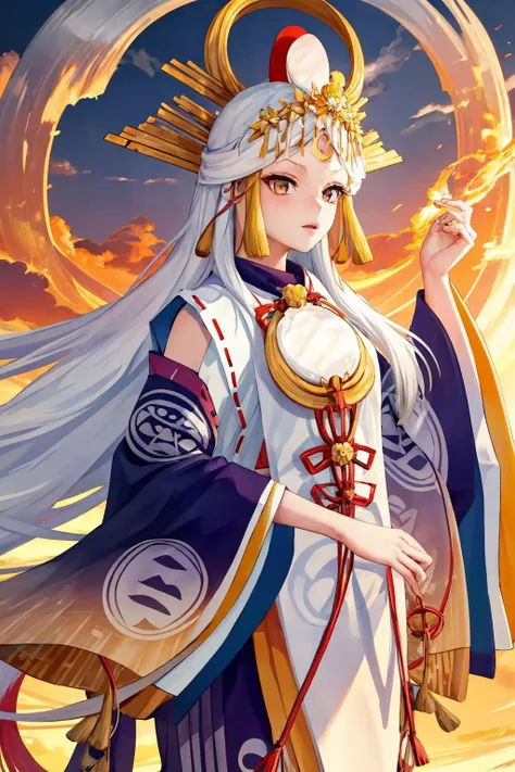 masterpiece, best quality, 1girl, <lora:miketsu-nvwls-v1:1> miketsu, headdress, hair ornament, japanese clothes, wide sleeves