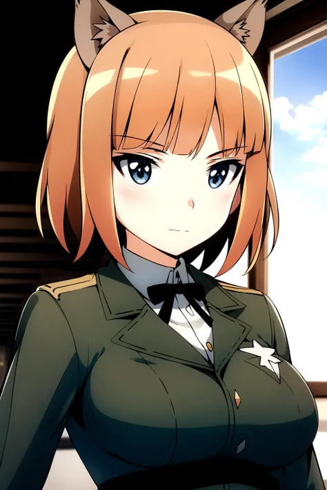 masterpiece, 1girl, gundula, military uniform, animal ears