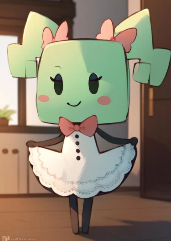 (masterpiece, best quality:1.2), soft ambient lighting, sharp focus, 4K, BREAK <lora:(Concept) Slider Details Minimal:-1>, <lora:LoraPaperMarioMimi:1>, solo, square, square head, paper mario mimi, mimi, dress, ribbon, twin drills, green skin, green hair, BREAK looking at viewer, smiling