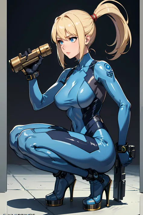     Ultra detailed , small girl , short blonde hair ,  blue eyes,  angry  face , scar ,  body , red militar  beret , green leotard , flat chest , gloves ,long boots .standing. back ass 