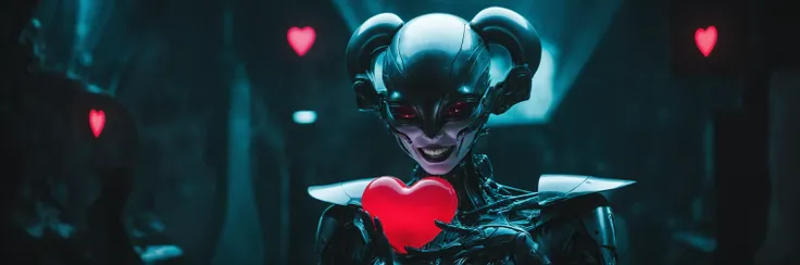 cinematic photo, noir cyberpunk, alien holding a heart sign, cute, uplifting
haute-couture, photogenic, intense emotion, emotional
smile, teeth, perfect teeth