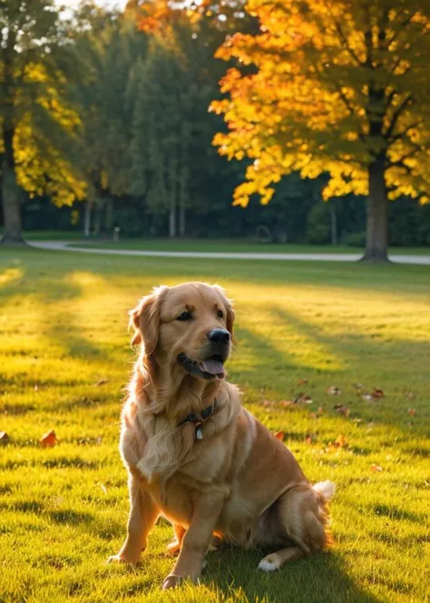a golden retriever playing in the grass, surrounded by trees, autumn
<lora:Nlo_CinematicLookEnhancer_v1:1>