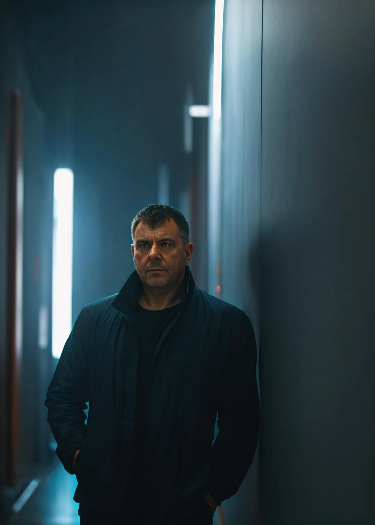 Blade Runner, portrait of a man leaning on the wall, indoors,
<lora:Nlo_CinematicLookEnhancer_v1:1>