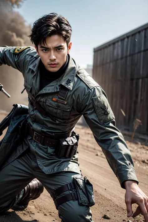 fancy military commander, young, handsome, action pose, dynamic shot, battlefield background,
<lora:add_detail:1>,