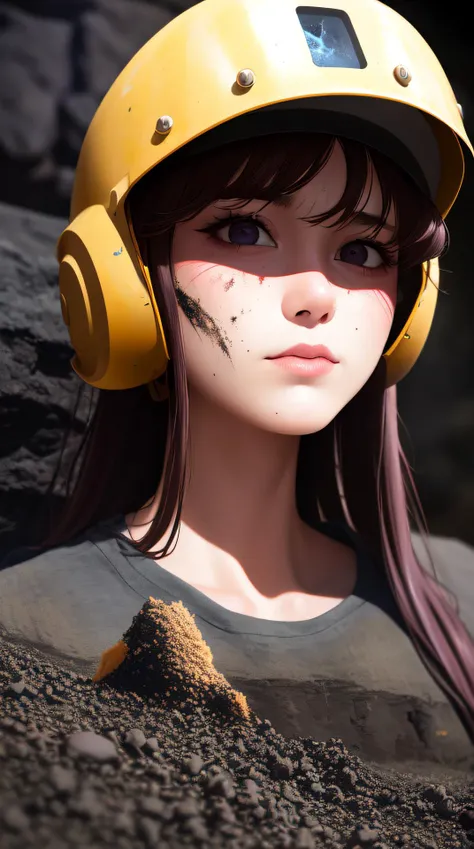 pixel-Komi-Shouko <lora:komi-Shouko-LoRA:0.75>, masterpiece, best quality, photorealistic, realistic, (RAW photo, 8k uhd, film grain), caustics, subsurface scattering <hypernet:myhands_22k:0.75>, 1girl, dirty face, dirty, miner helmet, rugged shirt, tattered shirt, ripped jeans, mine background, cave background, cave, mine, coal on face