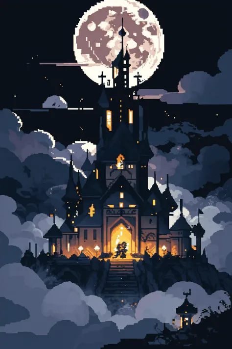 gothic castle, night, moon, clouds, fog, fantasy, dark, pixel art, pixel, ((pixelart)), <lora:pixel:0.1>