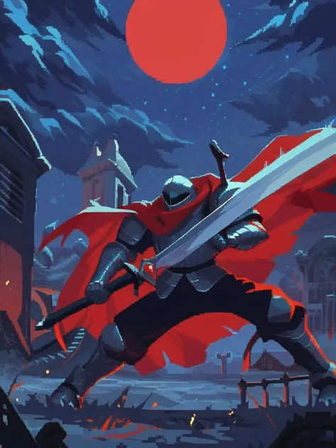 score_9, score_8_up, score_7_up, pixelart,pixel, rating_safe,
gothic era knight, steel armored knight, cinematic, noble pose, red cape, swinging steel sword, gripping steel sword, male, zombies, undead, attacked by zombies,
graveyard background, foggy, night sky, full moon, <lora:pixel:1>