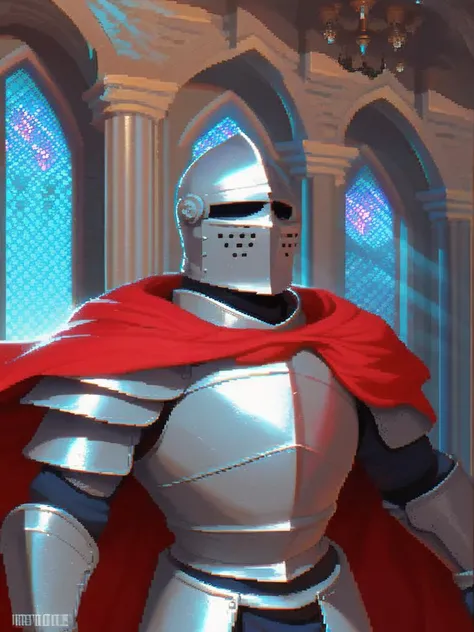 score_9, score_8_up, score_7_up, pixelart,pixel, high quality, extremely detailed, cinematic, depth lighting,
medieval knight, steel armored knight, solo, noble pose, red cape, human, majestic, brave, close up, shiny armor,
dark castle background, indoors, <lora:pixel:1>