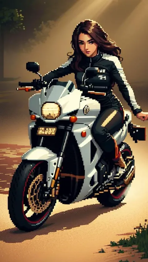 (pixelart:1.2), sexy biker chick in cool bike leathers with logos, posing next a sports bike,<lora:pixel:0.8>