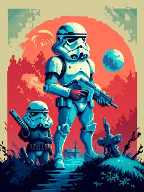 <lora:pixelV2:0.5> (((pixelart))), <lora:add_detail:0.5>,
a tall stormtrooper, posing with pistol, in a village, on sand planet, moons in the sky, <lyco:BetterGuns-V1:1.0>