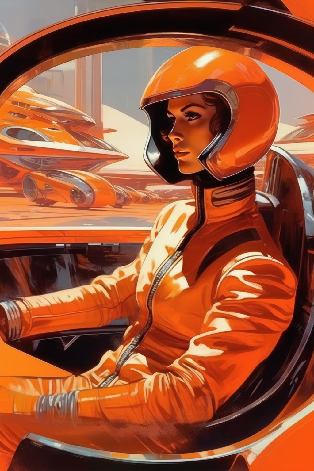A close up of a woman in a helmet sitting in a car - SeaArt AI