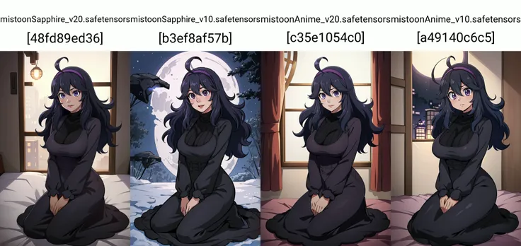 (masterpiece, best quality), intricate details,
1girl, <lora:hex_maniac_v1:0.8> aahex, hex maniac \(pokemon\), long hair, ahoge, purple hairband, purple eyes, @_@, large breasts, long dress, black dress, long sleeves
kneeling, seiza, night, dark, evil,