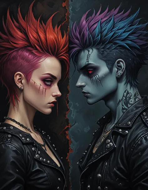 novuschroma69 dual dichotomy punk woman and man <lora:novuschroma69 dual:1.5> <lora:sdxl_lightning_8step_lora:1>