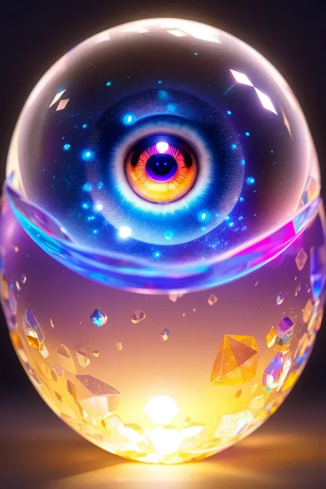 A cute adorable baby owl made of crystal ball with low poly eye's surrounded by glowing aura, flamming sparkles highly detailed intricated concept art trending artstation 8k