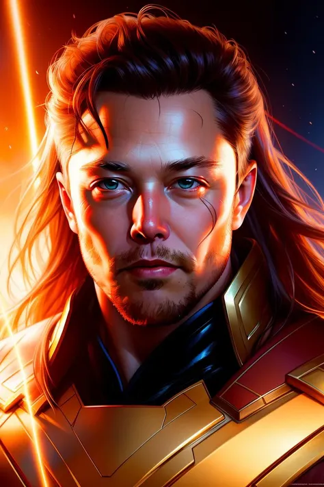 elon musk as thor, realistic portrait, symmetrical, highly detailed, digital painting, artstation, concept art, smooth, sharp focus, illustration, cinematic lighting, art by artgerm and greg rutkowski and alphonse mucha
