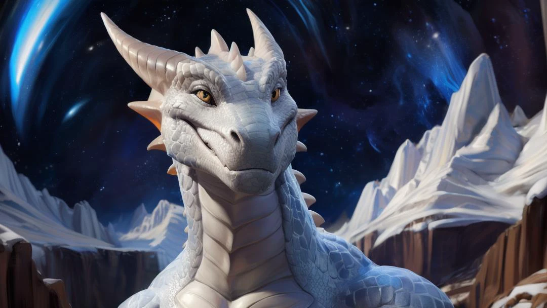 white scales,
white body,
markings,
detailed eyes,
dragon,
scaly,
looking at viewer,
real proportions,
full body,
solo,
background: super mario galaxy,
inspired by thesecredcave,
inspired by chunie,
inspired by drakaar,
high res, 8k resolution, high detail, photograph