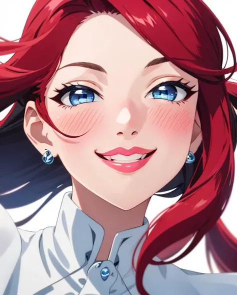 (((close up, lips))) ,1girl,solo, (red haired,blue eyes, black iris),blush,
white background,
looking at viewer, <lora:emotion_happy_slider_v1:5>,<lora:beaty_eyes_SN:0.5>