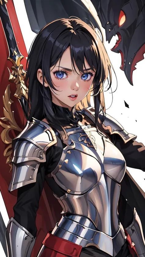 an illustration of a female paladin adorned in holy armor, wielding a sacred sword, furrowed brow, 
masterpiece, best quality, intricate detail, high background detail, high contrast,   <lora:emotion_angry_slider_v1:1> anime screencap,