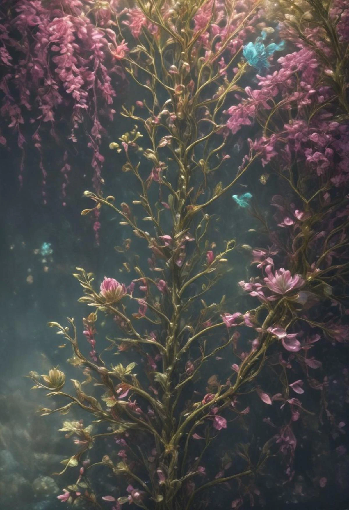 score_9 AtlantisWorld, underwater paradise seascape shot full of plants and sealife, beautiful glowing bioluminated plants, soft pastel glow,