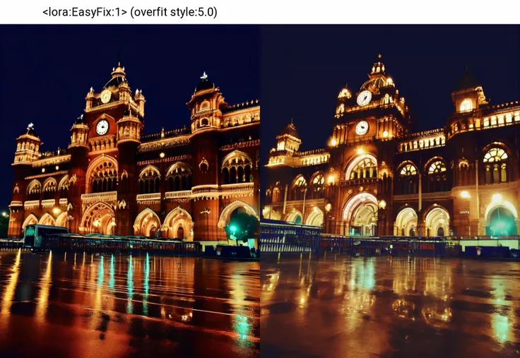 wide angle exterior background, night, an uncanny Chhatrapati Shivaji Terminus (formerly Victoria Terminus), 4K UHD, very detailed, desaturated, sharp focus, <lora:sdxl_liminal_v1-step00003000:1.0>
