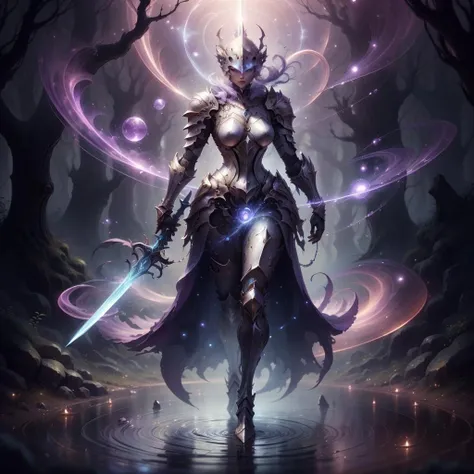 <lora:PsionicMagic-20:0.8>,psionicmagic , psychic energy ripples, mana flow, shimmers, radiating aura,
full body, female, (knight:1.1) , enchanted armor , enchanted sword , helmet, in the forest ,