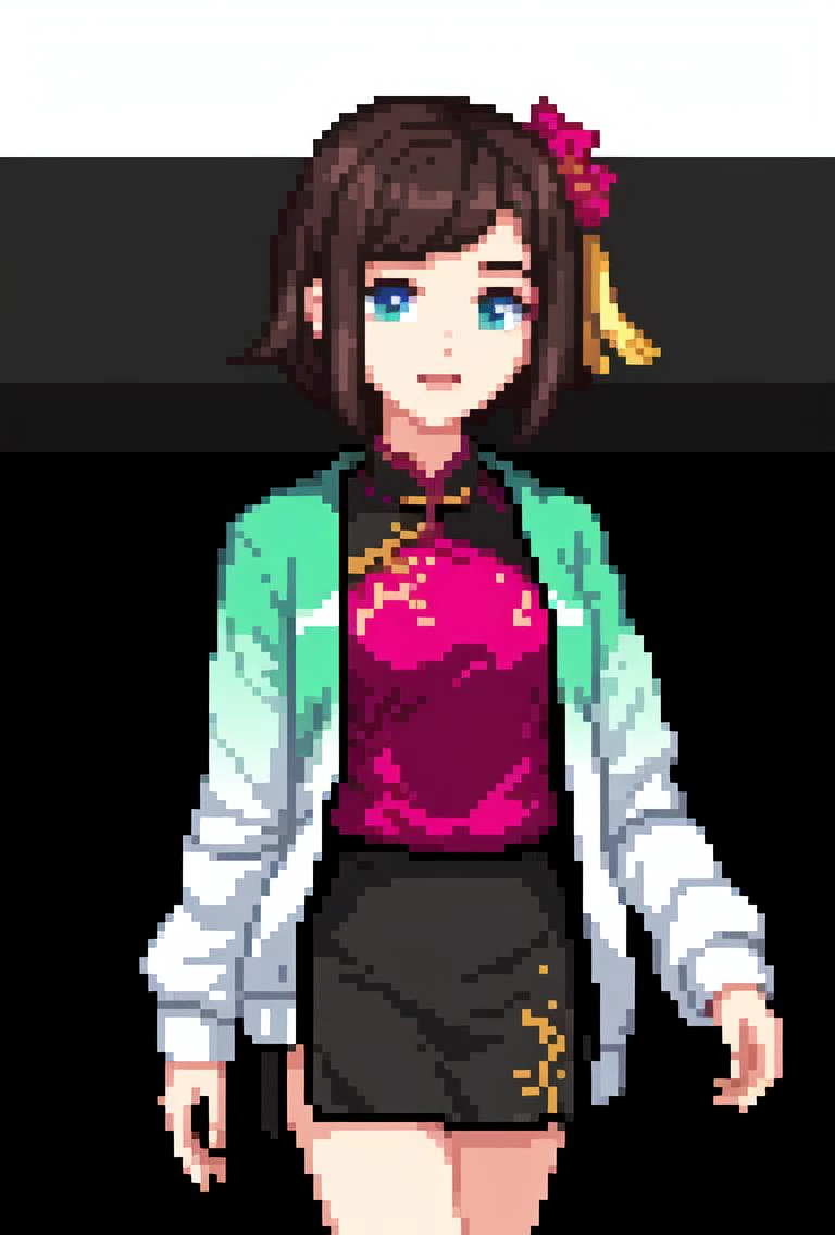 masterpiece, best quality,1girl,chinese clothes,runway,pixel_art,gradient