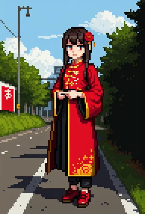 masterpiece, best quality,1girl,chinese clothes,road,pixel_art,