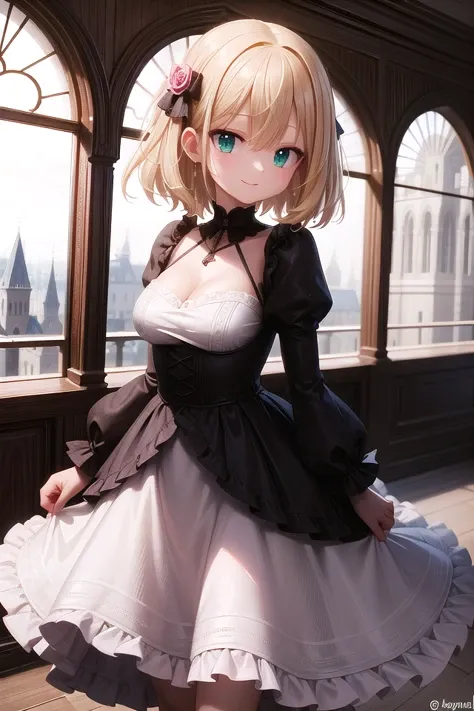 insanely detailed, absurdres, ultra-highres, ultra-detailed, best quality,
1girl, solo, nice hands, perfect hands,
BREAK
princess, princess dress with many frills, teara on hair,
happy smile, laugh, closed mouth,
standing, cute pose,
45 angle, cowboy shot,
BREAK
slender, kawaii, perfect symmetrical face, ultra cute girl, ultra cute face, ultra detailed eyes, ultra detailed hair, ultra cute, ultra beautiful,
BREAK
(fantasy world, in castle), depth of field,
medium large breasts,
BREAK
blonde hair, medium hair, messy hair, green eyes, hair between eyes