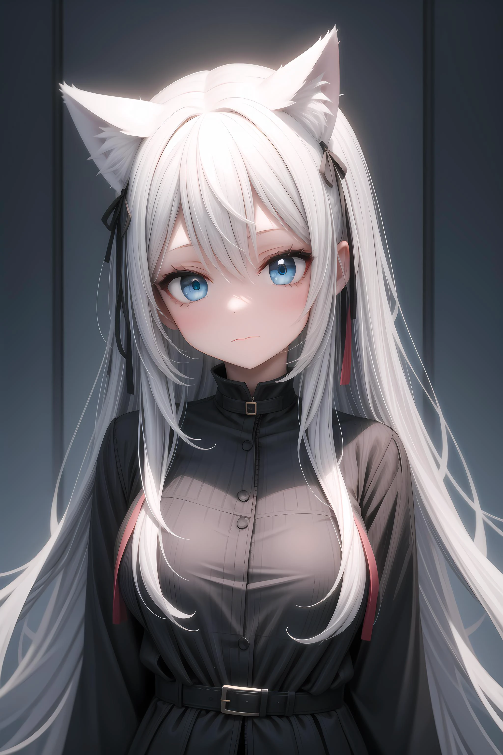 1girl, long hair, black hair, white hair, multi hair color, blue eye, cat ears, <lora:crazy:1>