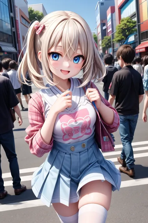 insanely detailed, absurdres, ultra-highres, ultra-detailed, best quality,
1girl, solo, nice hands, perfect hands,
BREAK,
(wearing harajuku-style coordinate),
happy smile, laugh, open mouth,
walking, seductive pose,
from above, cowboy shot, looking at viewer,
BREAK,
slender, kawaii, perfect symmetrical face, ultra cute girl, ultra cute face, ultra detailed eyes, ultra detailed hair, ultra cute, ultra beautiful,
by Canon EOS, SIGMA Art Lens 35mm F1.4, ISO 200 Shutter Speed 2000,
BREAK,
in harajuku, shibuya, tokyo, street, crowd, cityscape,
(cleavage:-0.8)
BREAK,, (white) blonde hair, medium hair, messy hair, blue eyes, hair between eyes