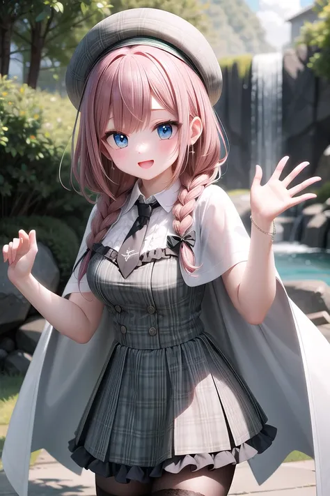 insanely detailed, absurdres, ultra-highres, ultra-detailed, best quality,
1girl, solo, nice hands, perfect hands
BREAK
((gothic dress, Idol costume):1.3), (green and white theme:1.2), (white blouse:1.4), ((white collar, tie):1.3), (open short-cape:1.3), (short sleeve:1.2), (green tartan-check pattern (ruffle-skirt, multilayer-skirt):1.4), (white basque-beret with ribbon:1.3), (Fishnet stockings:1.3), (glove:1.2)
, (nsfw:-1.5)
BREAK
happy smile, laugh, open mouth
BREAK
,
standing, cowboy shot, looking at viewer
BREAK
slender, kawaii, perfect symmetrical face, ultra cute girl, ultra cute face, ultra detailed eyes, ultra detailed hair, ultra cute, ultra beautiful
BREAK
in forest, depth of field, ultra detailed background
BREAK
large breasts
BREAK
red hair, blue eyes, waterfall braids,