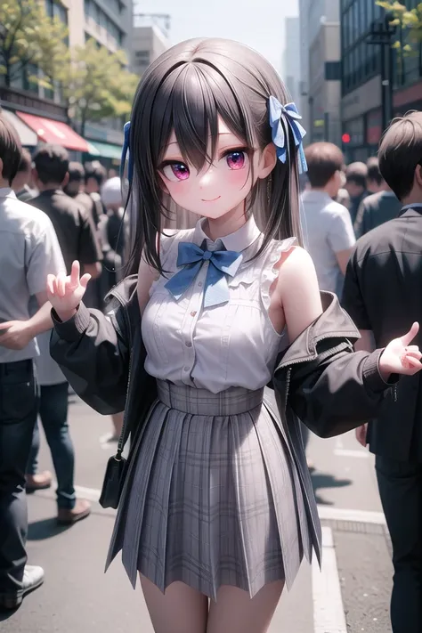 insanely detailed, absurdres, ultra-highres, ultra-detailed, best quality,
1girl, solo, nice hands, perfect hands,
BREAK
jirai kei,plaid skirt, shirt, long sleeves, bow, blue skirt, white shoulder frilly shirt, outdoors, blue bow, long hair
BREAK
happy smile, laugh, closed mouth, standing,
,
cute pose, cowboy shot,
BREAK
slender, kawaii, perfect symmetrical face, ultra cute girl, ultra cute face, ultra detailed eyes, ultra detailed hair, ultra cute, ultra beautiful,
BREAK
in harajuku, shibuya, tokyo, street, crowd, cityscape,
BREAK
medium breasts,
(black hair, red eyes), hair between eyes