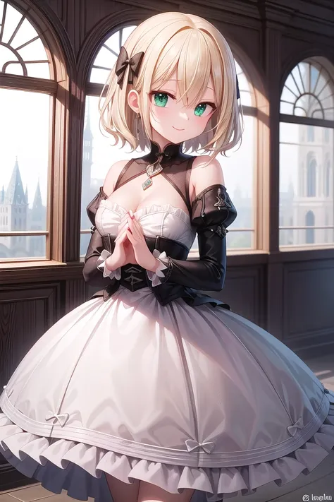 insanely detailed, absurdres, ultra-highres, ultra-detailed, best quality,
1girl, solo, nice hands, perfect hands,
BREAK
princess, princess dress with many frills, teara on hair,
happy smile, laugh, closed mouth,
standing, cute pose,
45 angle, cowboy shot,
BREAK
slender, kawaii, perfect symmetrical face, ultra cute girl, ultra cute face, ultra detailed eyes, ultra detailed hair, ultra cute, ultra beautiful,
BREAK
(fantasy world, in castle), depth of field,
medium large breasts,
BREAK
blonde hair, medium hair, messy hair, green eyes, hair between eyes