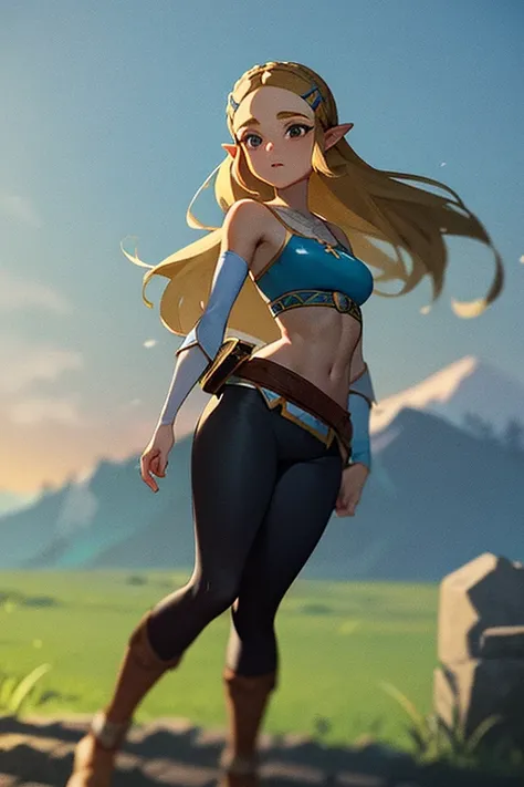 masterpiece, best quality, <lora:zeldaBotwTotk_zeldaBotwV1:0.7>, 1girl, solo, princess zelda, nintendo, the legend of zelda, botw, black pants,