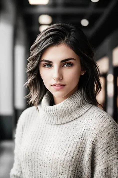 Chelsie Deville ((Wearing a turtleneck sweater and distressed jeans)), ((in a mall)), ((Real Skin with Pores)), model shoot style, extremely intricate, High Detail, Sharp focus, dramatic, soft cinematic light, (looking at viewer), (Real Eyes), (Detailed Eye Corneas) (detailed pupils), smiling, 24mm, photo lab, elegant, insane details, hyperdetailed, low contrast, epiCRealism, (((SFW)))