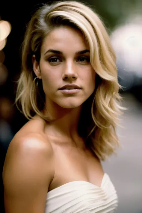 face shot of missyP1, (serious look), (blonde medium length hair), (hand on chin), Photorealistic, Hyperrealistic, Hyperdetailed, analog style, hip cocked, demure, detailed skin, matte skin, soft lighting, subsurface scattering, realistic, heavy shadow, masterpiece, best quality, ultra realistic, 8k, golden ratio, Intricate, High Detail, film photography, soft focus, detailed skin texture, (blush:0.5), (goosebumps:0.5), subsurface scattering